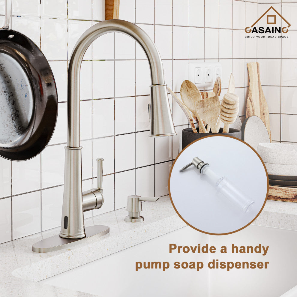 Single-Handle Pull Down Sprayer Kitchen Faucet with Touchless Sensor, Brushed Nickel