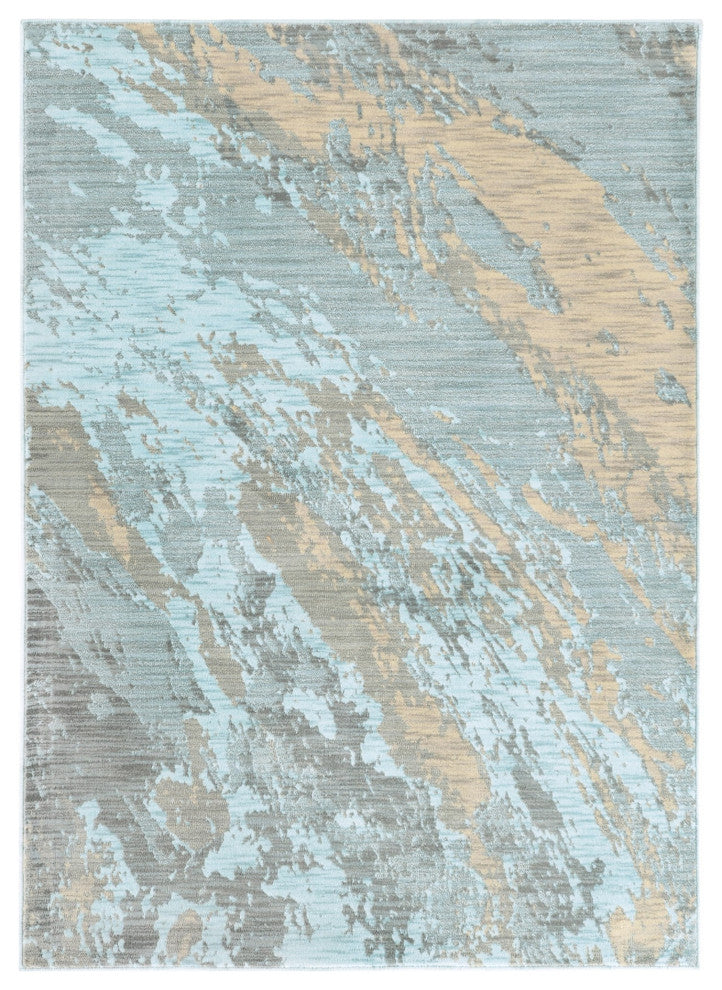 8"x11" Blue and Gray Abstract Impasto Area Rug