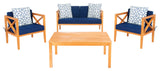 Safavieh Nunzio 4 Piece Indoor-Outdoor Set with Accent Pillows, White/Navy