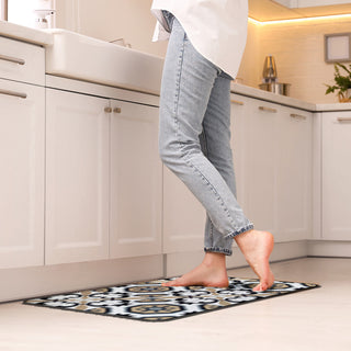 Carmen Printed Kitchen Mat White and Beige Tile Design 32" x 20"