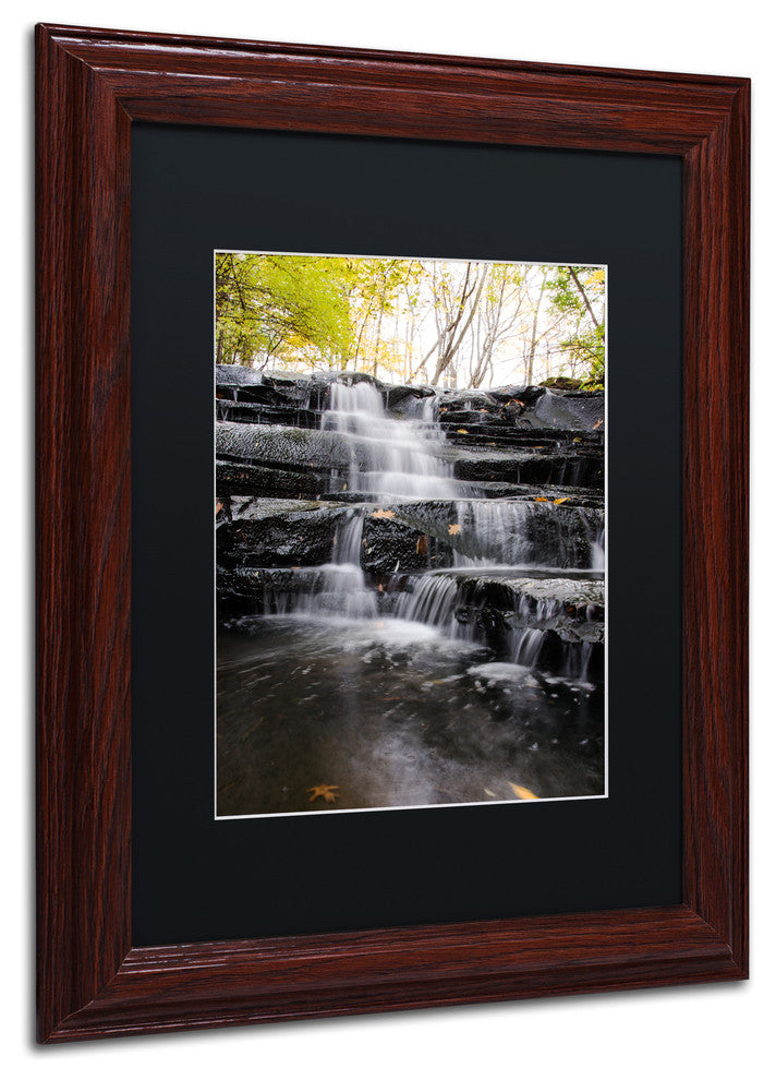 'Waterfall at Lake View' Matted Framed Canvas Art by Kurt Shaffer