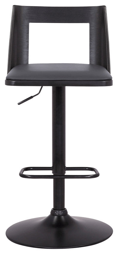 42" Gray And Black Faux Leather Swivel Adjustable Height Bar Chair With Footrest