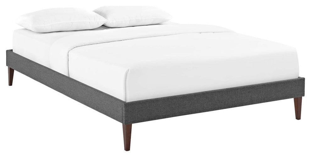 Gray Tessie King Fabric Bed Frame with Squared Tapered Legs