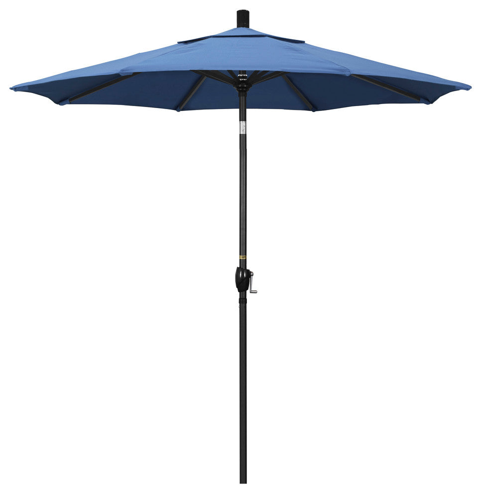 7.5'' Matted Black Push-Button Tilt Crank Aluminum Umbrella, Frost Blue Olefin