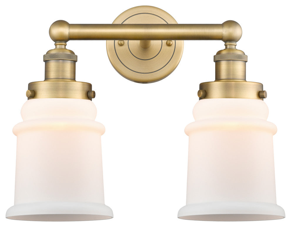 Canton 2-Light 15" Bath Vanity Light, Brushed Brass Finish, Matte White Shade