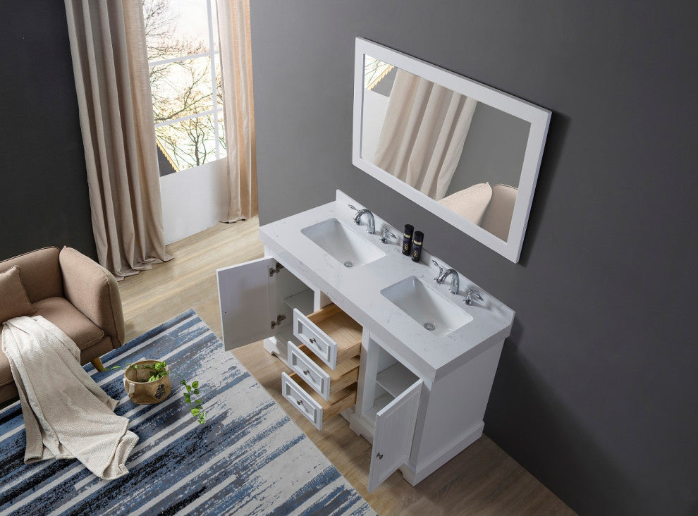 48" Kingswood Double Exclusive Bath Vanity, White and Mirror
