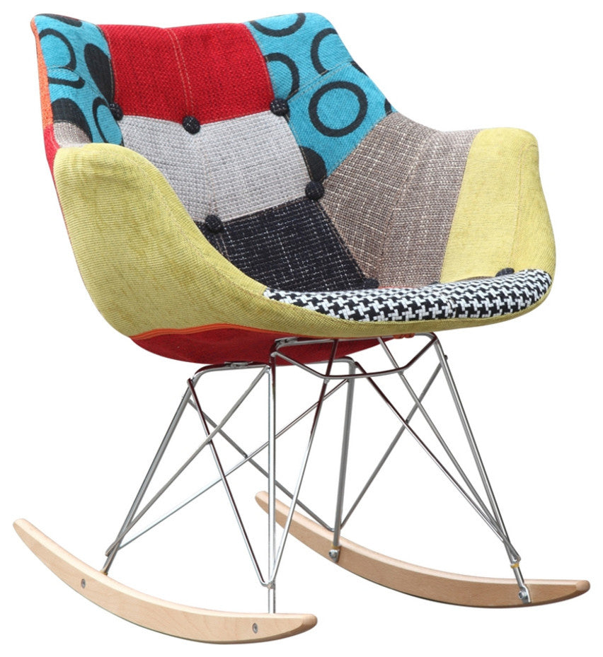 Vintage-Style Rocker Arm Chair, Fabric Seat