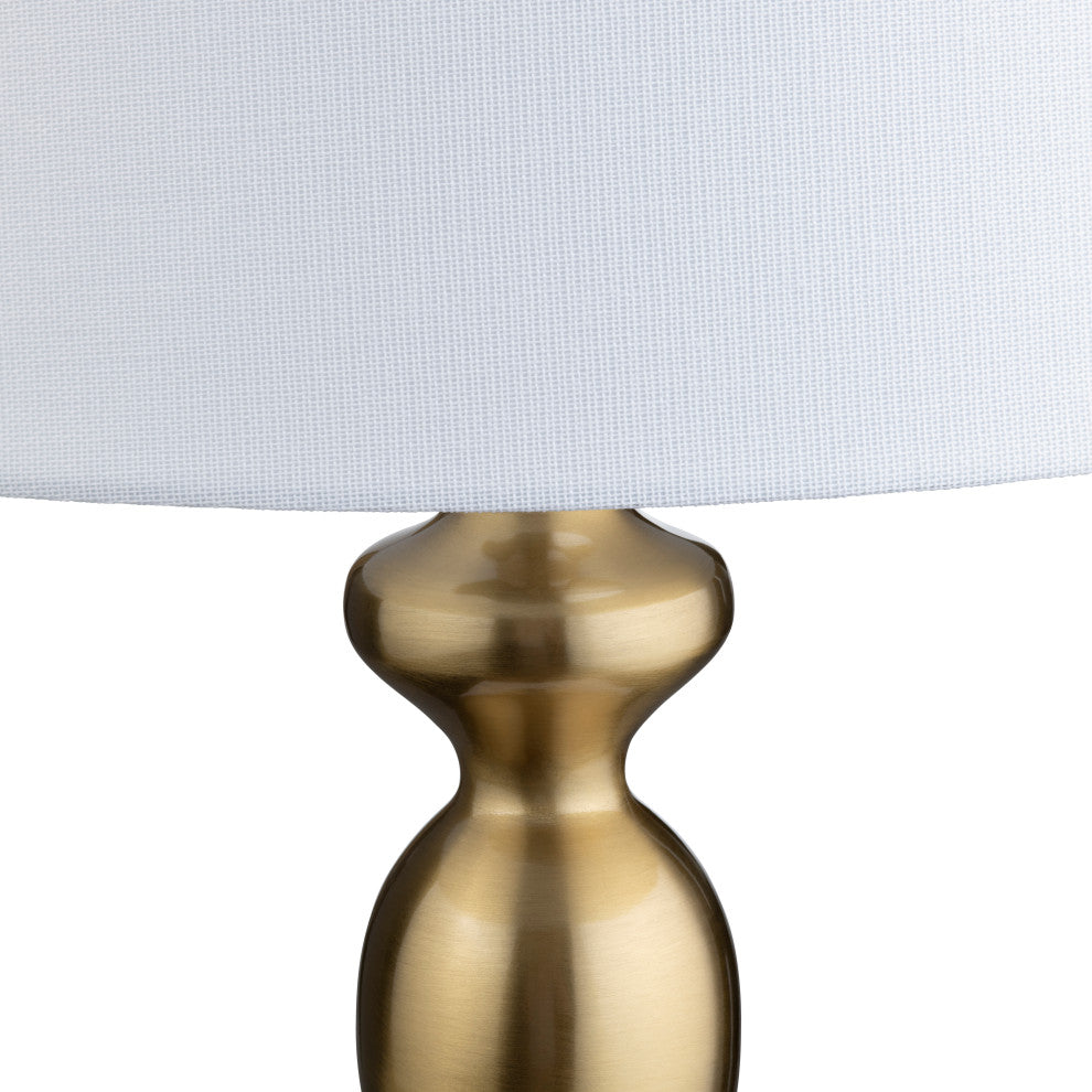 25.5"H Gold Steel Table Lamp Set with White Linen Shade