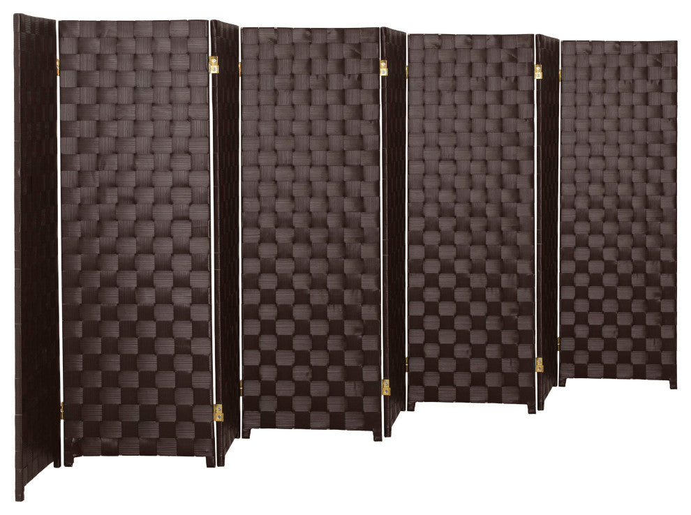 4 ft. Short Woven Fiber Outdoor All Weather Room Divider 8 Panel Dark Brown