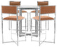 Modus Amalfi 5PC 54" Round Counter Glass Tbl & 4 X-Base Stool Set-Cognac