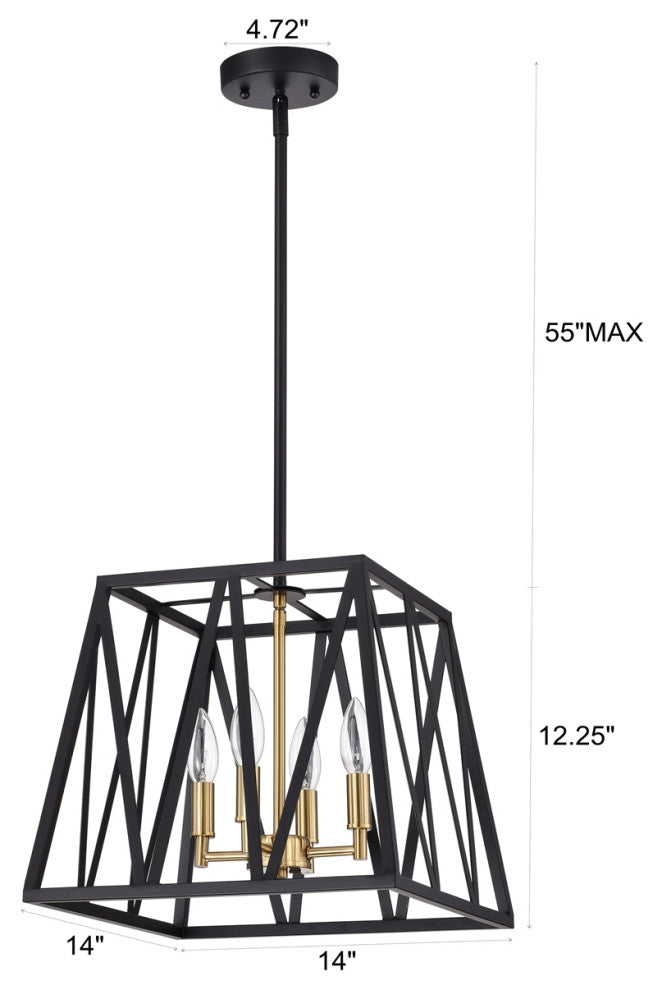 Ironclad Industrial 4 Light Textured Black Inverted Pendant Ceiling Fixture 14"W