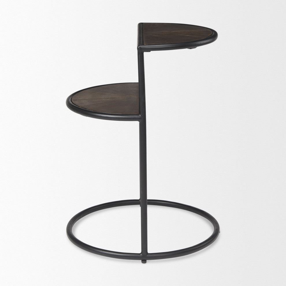 Arlo Dark Brown Solid Wood w/ Black Iron Base End Table