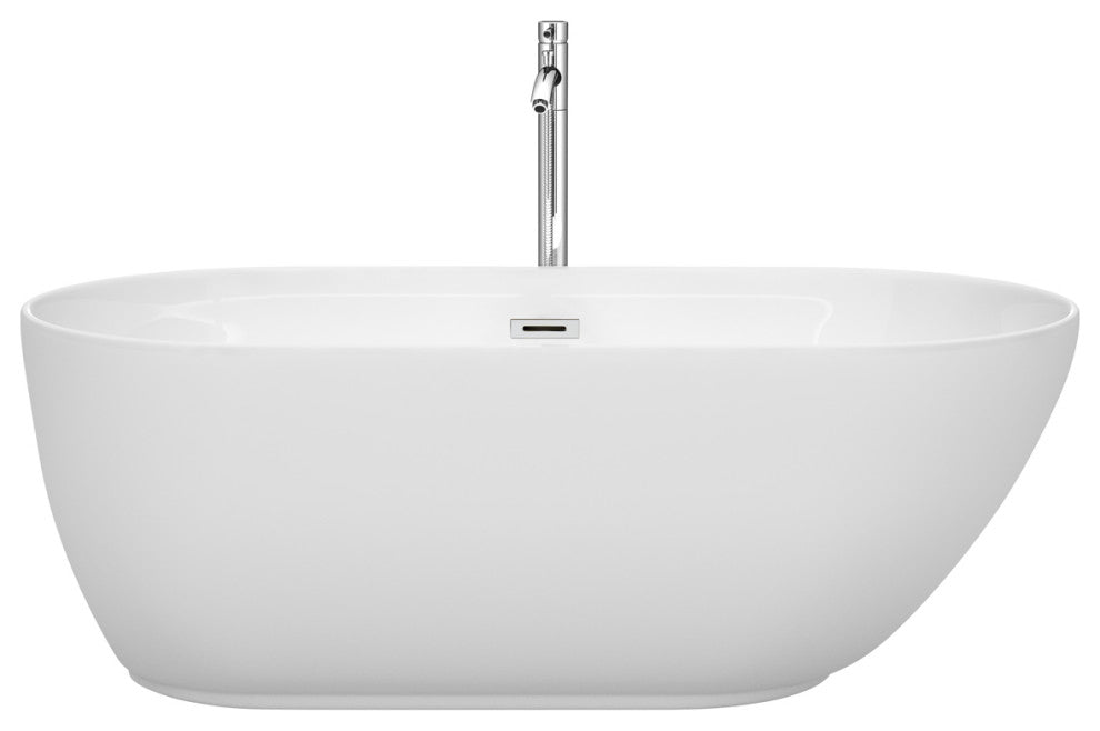 Melissa 60" Freestanding White Bathtub, Polished Chrome Tub Filler & Trim Kit