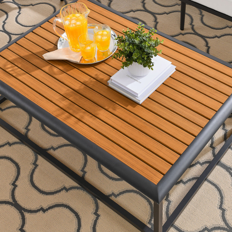 Lounge Coffee Table, Rectangular, Gray Natural, Aluminum, Modern, Outdoor Patio