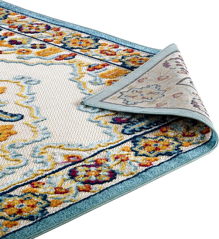 Vintage Floral Persian Medallion 8x10 Indoor and Outdoor Area Rug