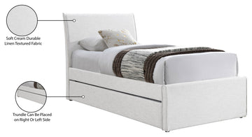 Myles Upholstered Trundle Bed, Cream, Twin, Linen Textured Fabric
