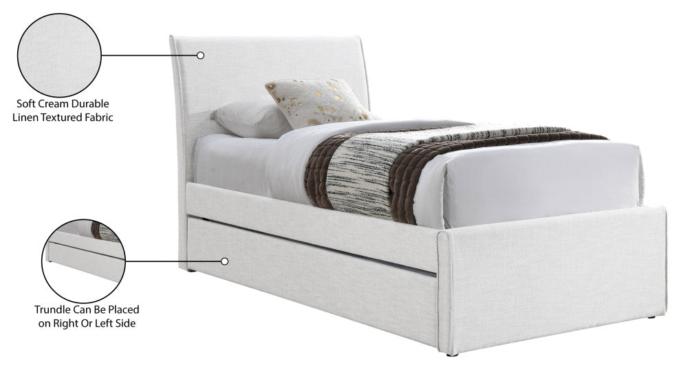 Myles Upholstered Trundle Bed, Cream, Twin, Linen Textured Fabric