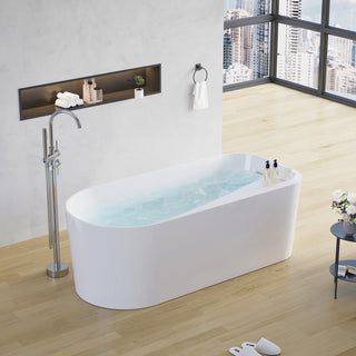 65 inch Freestanding Solid Surface Soaking Bathtub in Cement Grey