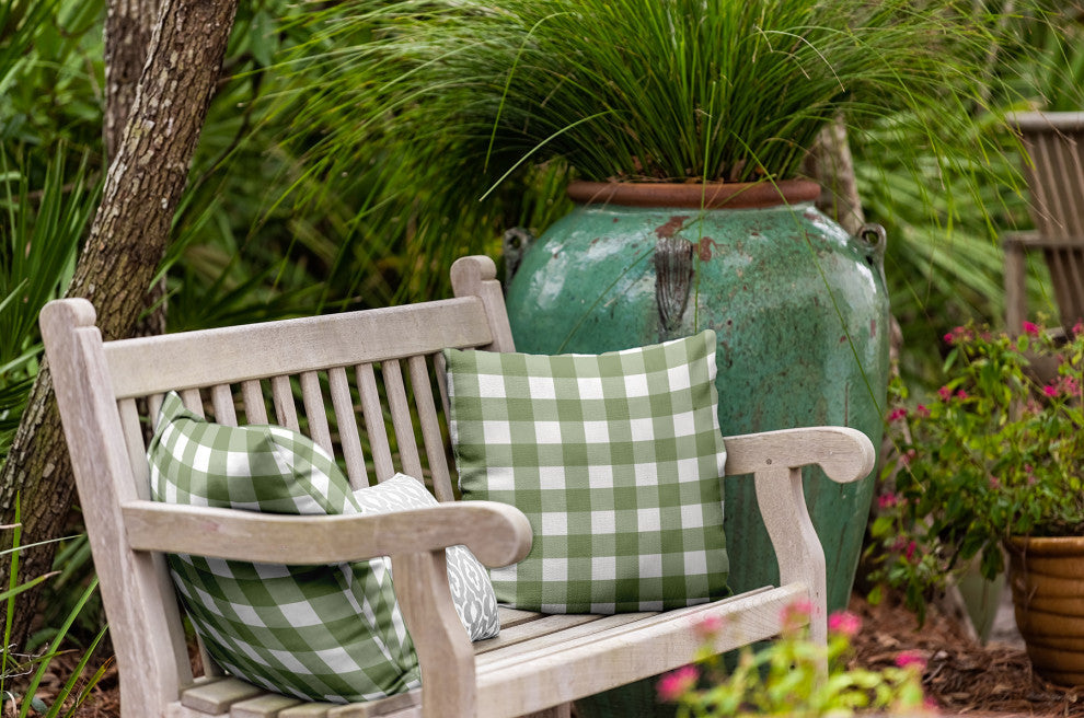 Gingham Plaid Indoor/Outdoor Throw Pillow, Scallion, 20"x20"