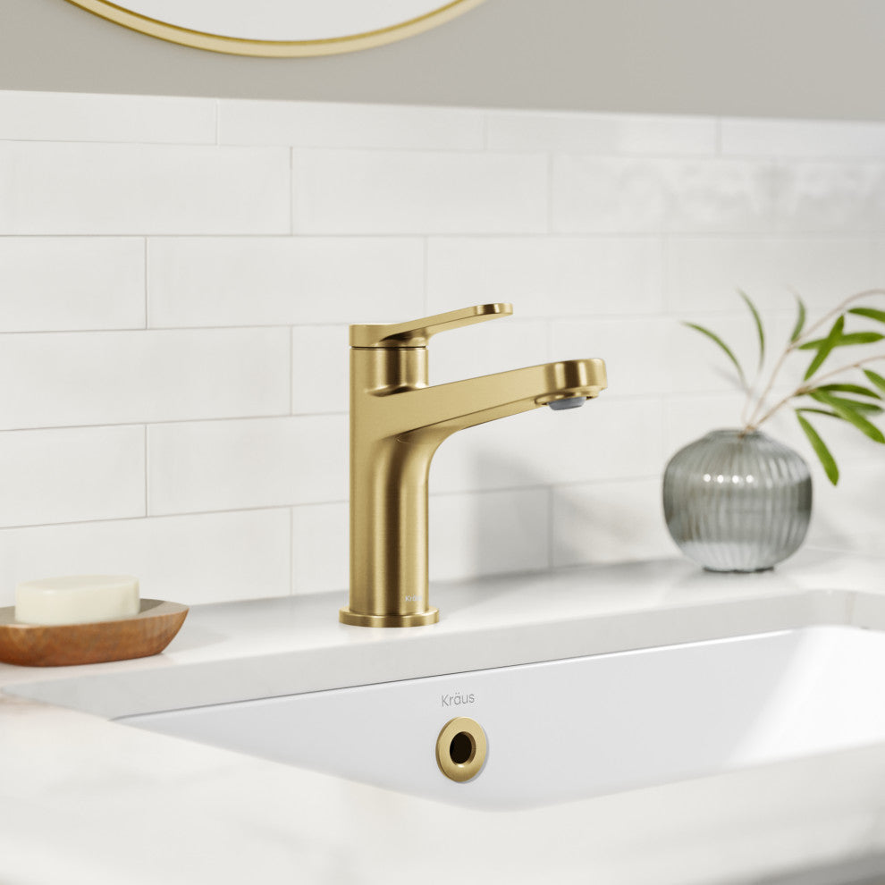 KRAUS Indy Single Handle Basin Bathroom Faucet Spot Free BB, Pop Up Drain