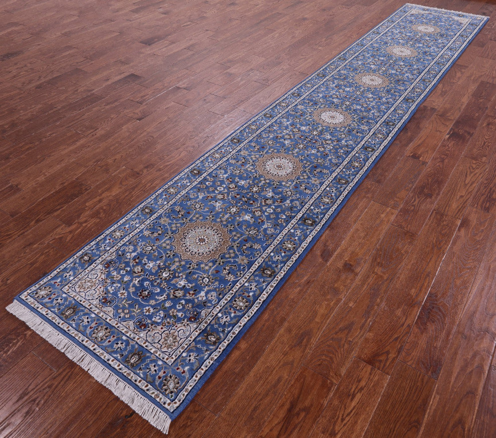 2' 6" X 14' 1" Runner Persian Nain Wool and Silk Hand-Knotted Rug Q11638
