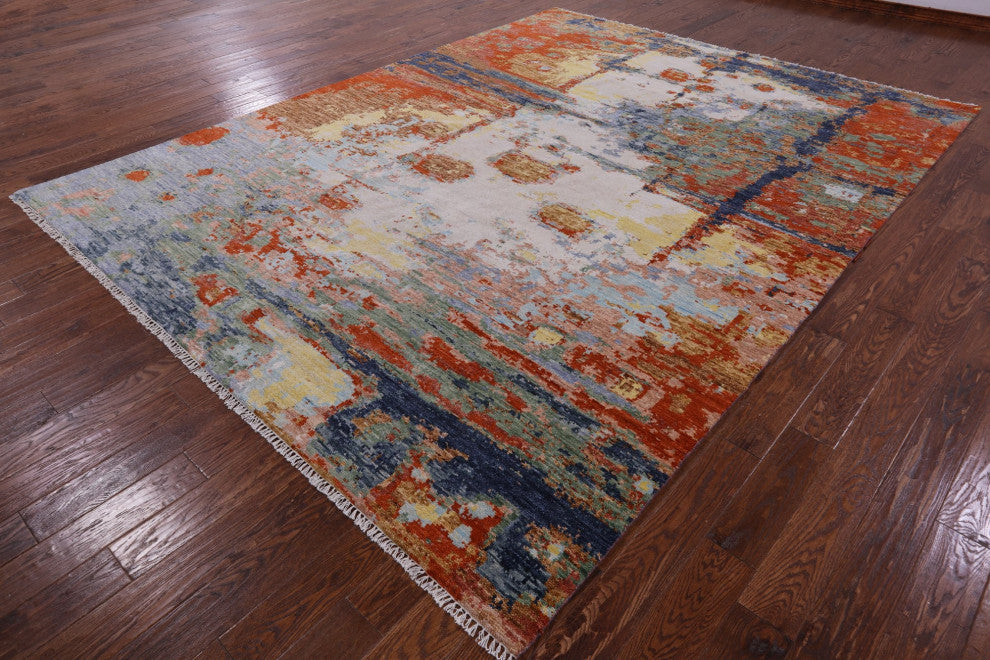 9' 1" X 12' 1" Abstract Handmade Wool Rug Q9391