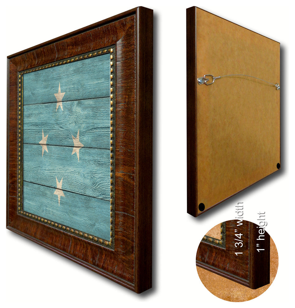 Micronesia Country Textured Flag Print With Brown Gold Frame, 15"X21"