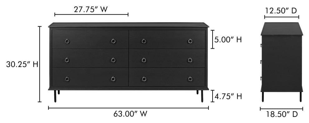 Reagan 6 Drawer Dresser Black