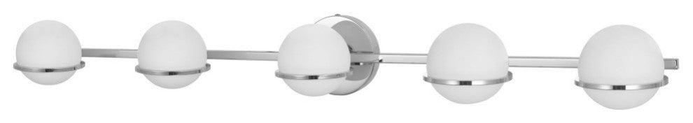 5 Light Halogen Vanity Polished Chrome Finish with White Glass