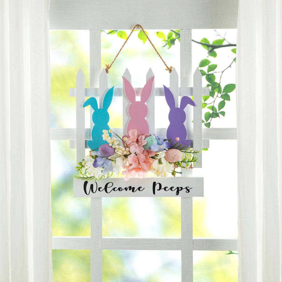 14"L Easter Wooden Bunny Fence Door Hanger