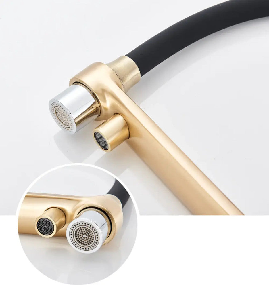 Brushed Gold Solid Brass Kitchen Faucet With Purified Water Tap
