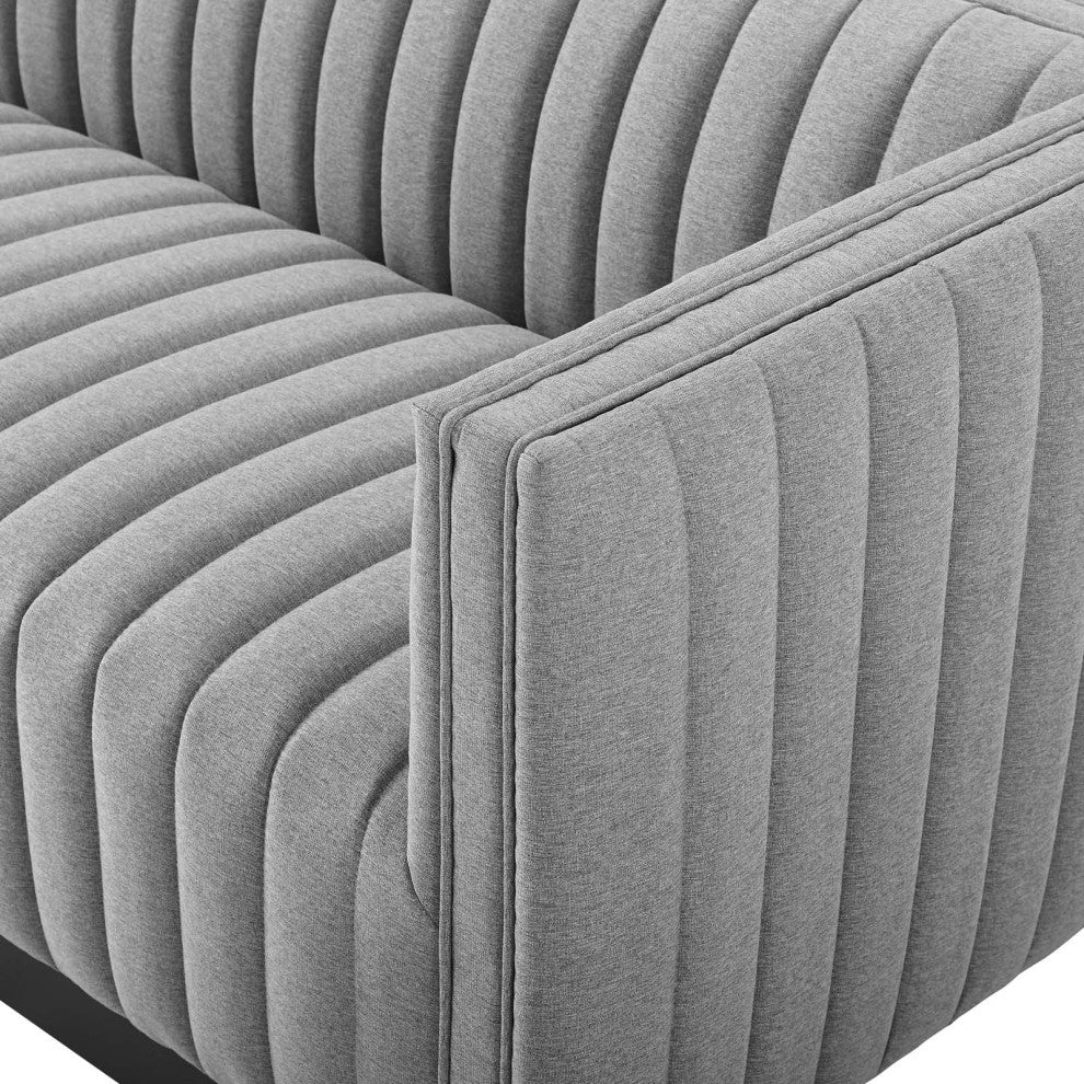 Tufted Sofa, Fabric, Gray, Modern, Living Lounge Hotel Lobby Hospitality