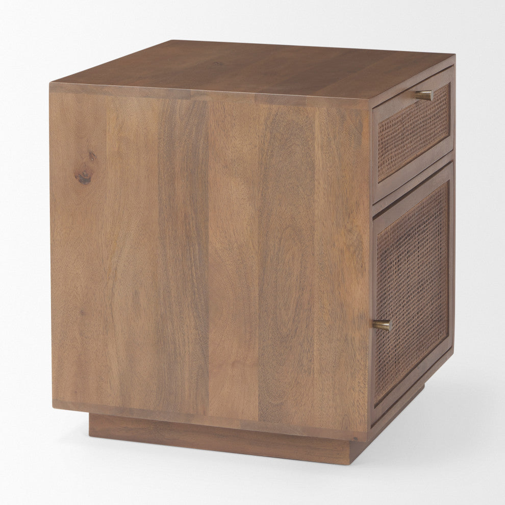 Grier 19.0Lx19.0Wx21.0H Medium Brown Wood and Cane Accent Table