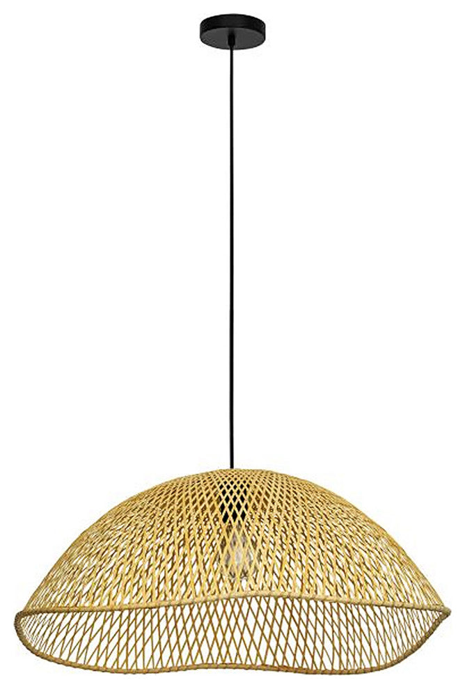 Sambucona 1-Light Pendant, Matte Black Finish, Natural Color Wicker Shade