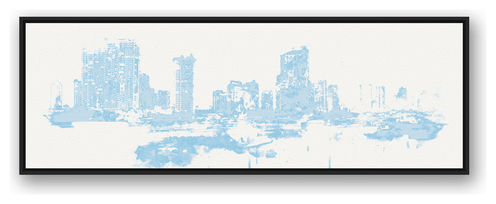 Pastel Blue City 20x60 Black Floating Framed Canvas