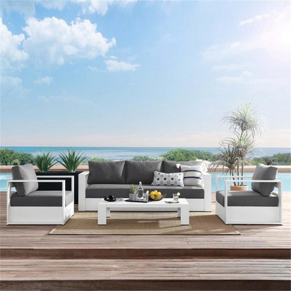 Tahoe Outdoor Patio Powder-Coated Aluminum 4-Piece Set, White Charcoal