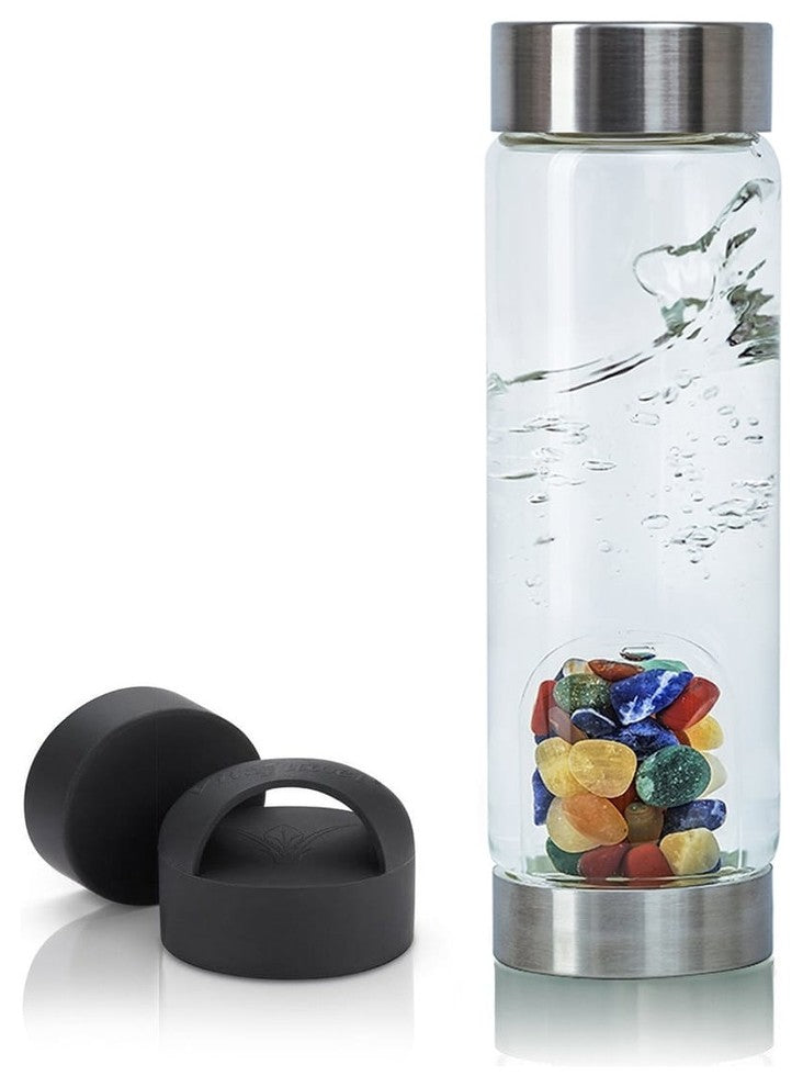 Water Bottle, VitaJuwel ViA Gemwater Bottle, Black Loop Caps, Focus