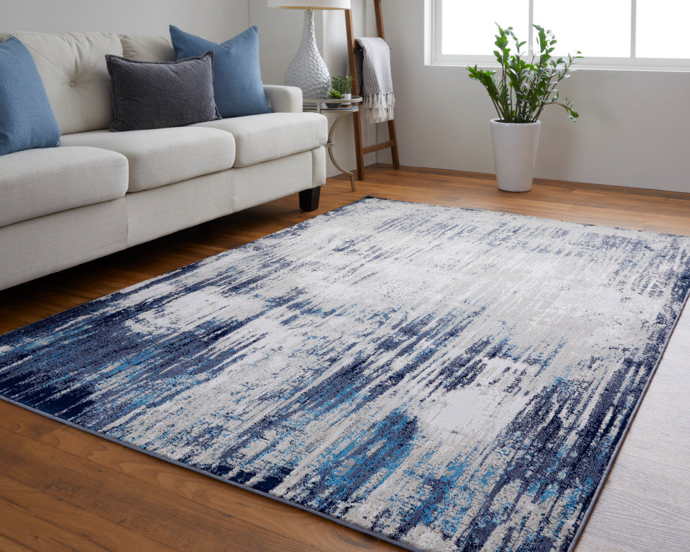 Weave & Wander Armada Contrasting Beige/Blue Rug, 5'x8'