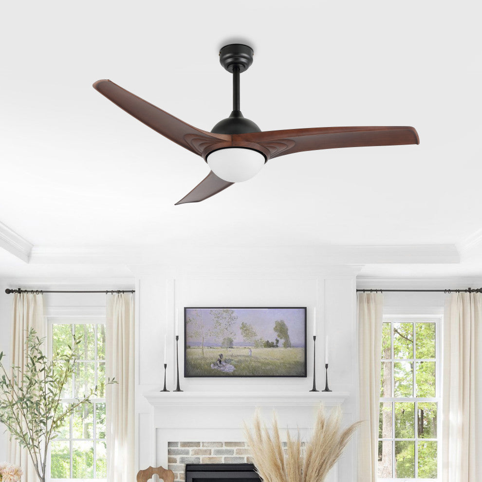 Sully 52" App/Remote 6-Speed LED Ceiling Fan, Neutral Brown Wood/White
