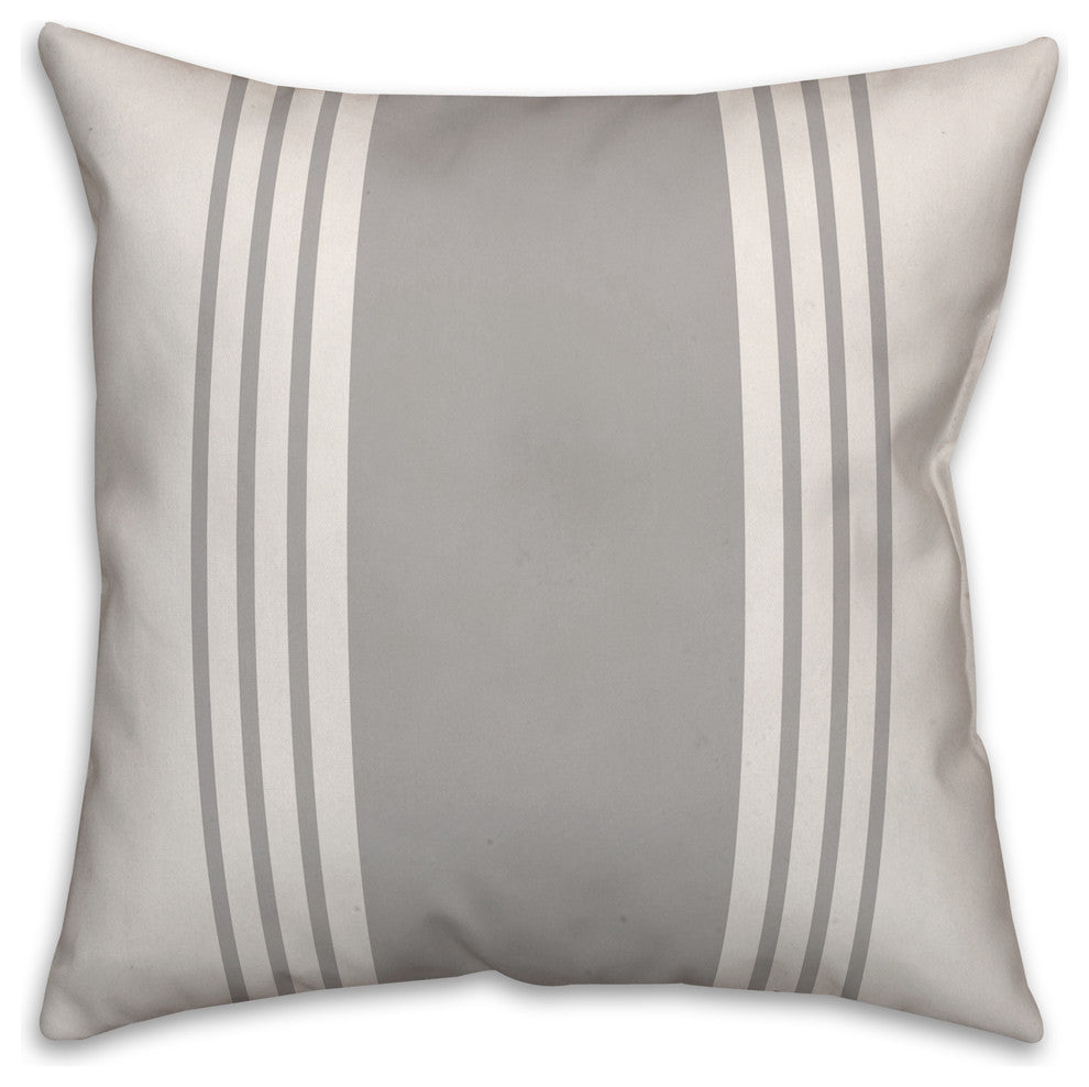 White and Gray Farmhouse Stripe 16x16 Throw Pillow