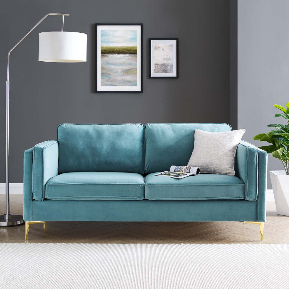 Sofa, Velvet, Blue, Modern, Living Lounge Room Hotel Lobby Hospitality