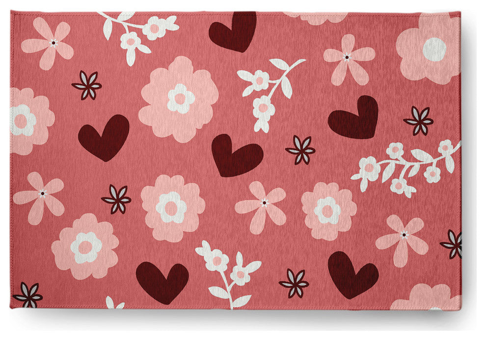 Flowery Love Valentines Chenille Rug, Pink, 4'x6'