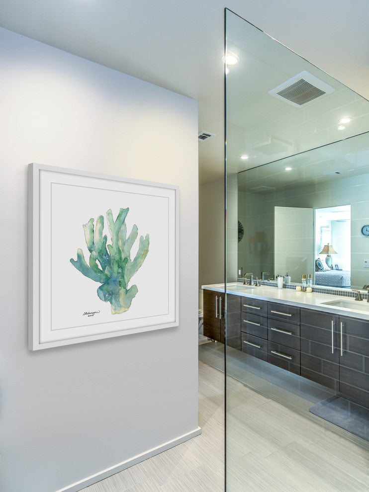 "Green Coral in Watercolor" Framed Painting Print, 12"x12"