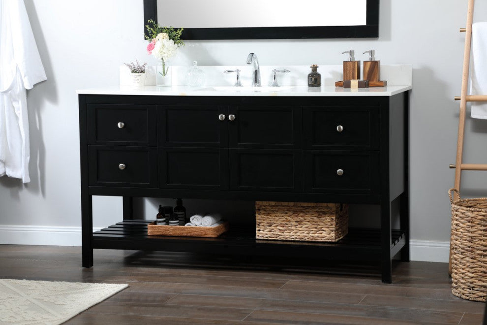 Elegant VF16460BK-BS 60"Single Bathroom Vanity, Black With Backsplash