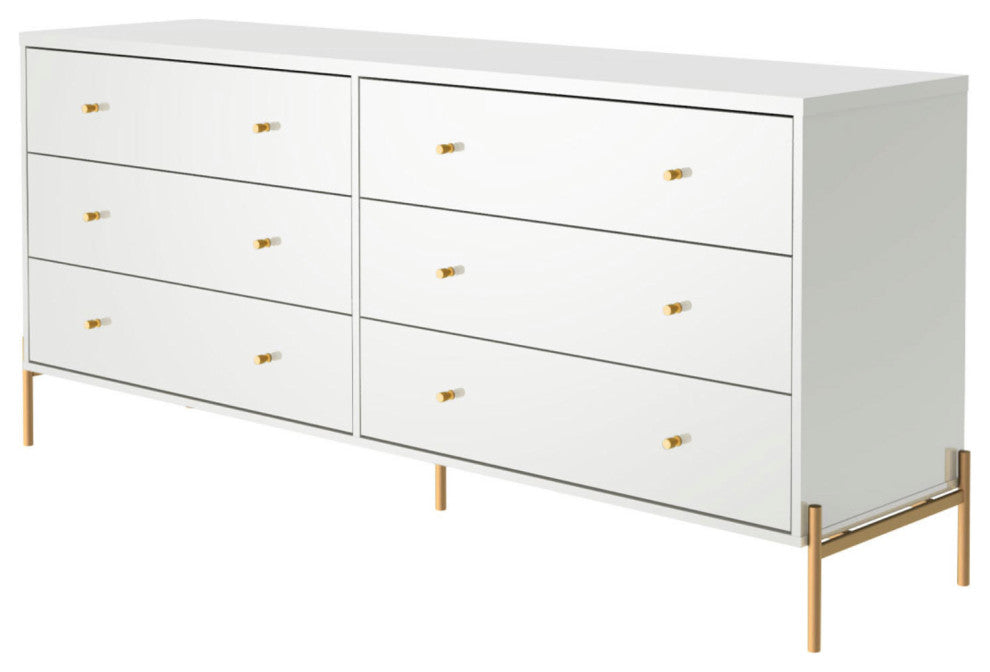 Jasper 71.65" Double Dresser With Steel Gold Legs, White Gloss
