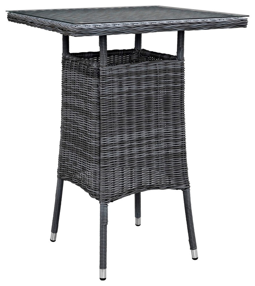 Modern Contemporary Urban Outdoor Patio Balcony Bar Table, Gray, Rattan