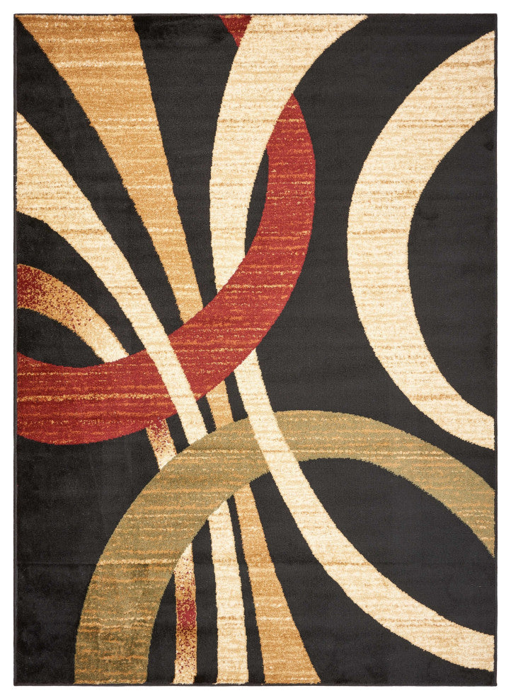 5" x 7" Black Abstract Geometric Area Rug
