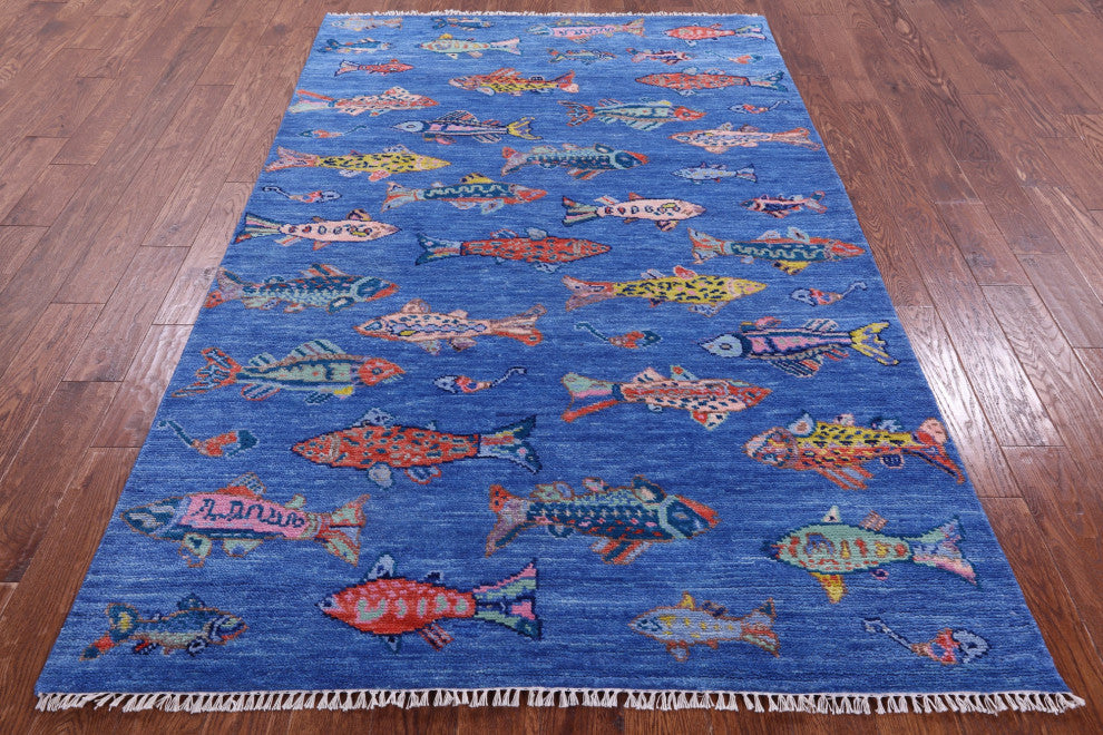 5' 2" X 8' 1" Gabbeh Fish Design Handmade Rug - Q15348