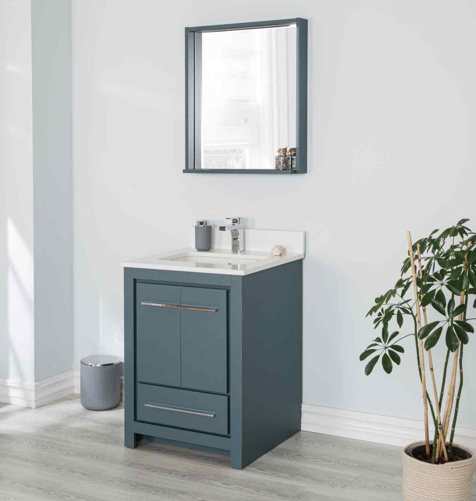 Mila Collection 24" Bathroom Vanity With Sink, Mirror, Countertop, Alasca Blue