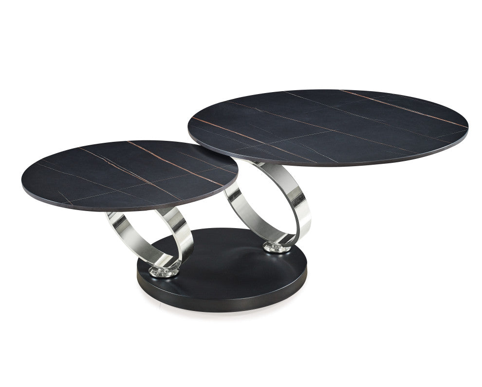 Motion Coffee Table With Ceramic Top and Stainless Steel Base, Black
